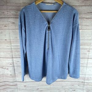 Soft Surroundings Valentina 1/2 Zip Sweater V-Neck Top Knit Blue Size L